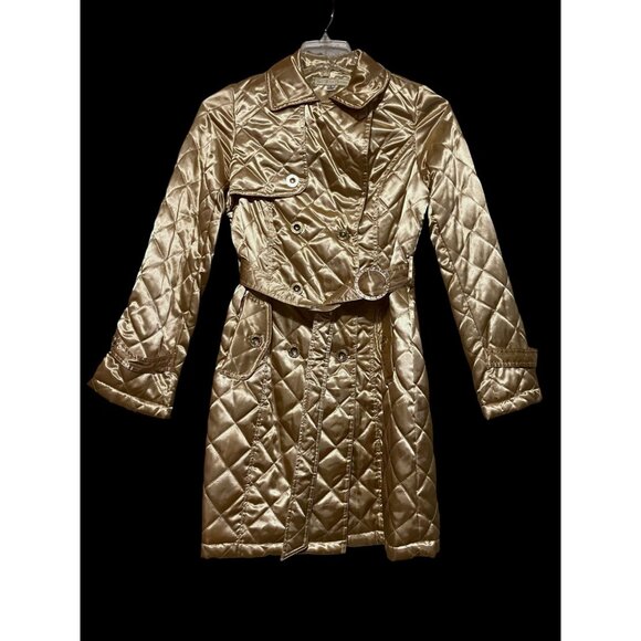Y2K South Pole Quilted Trench Coat M Gold Belt McBling ASO Jaslene Gonzalez ANTM - Picture 2 of 14